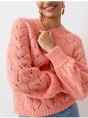 J Crew Sweater Women’s Small Pointelle Raglan Knit Pullover Balletcore Coquette